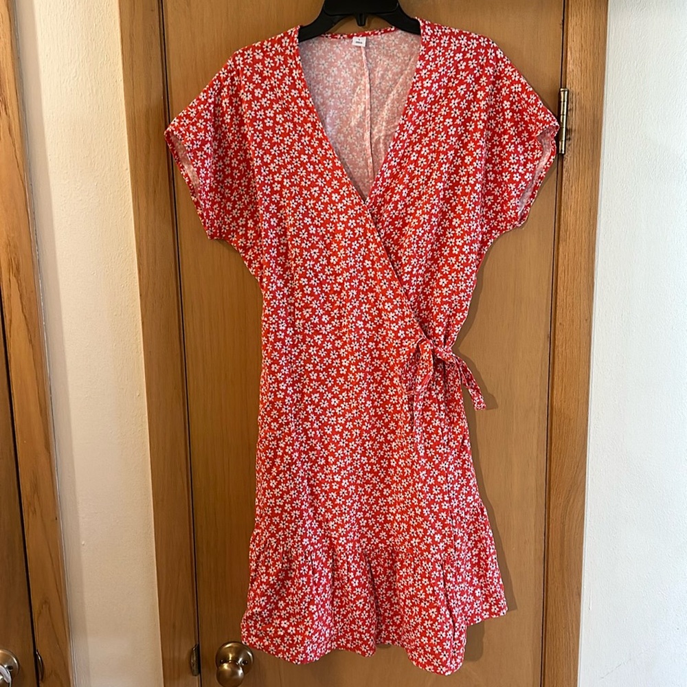 Old Navy Red Floral Wrap Dress
